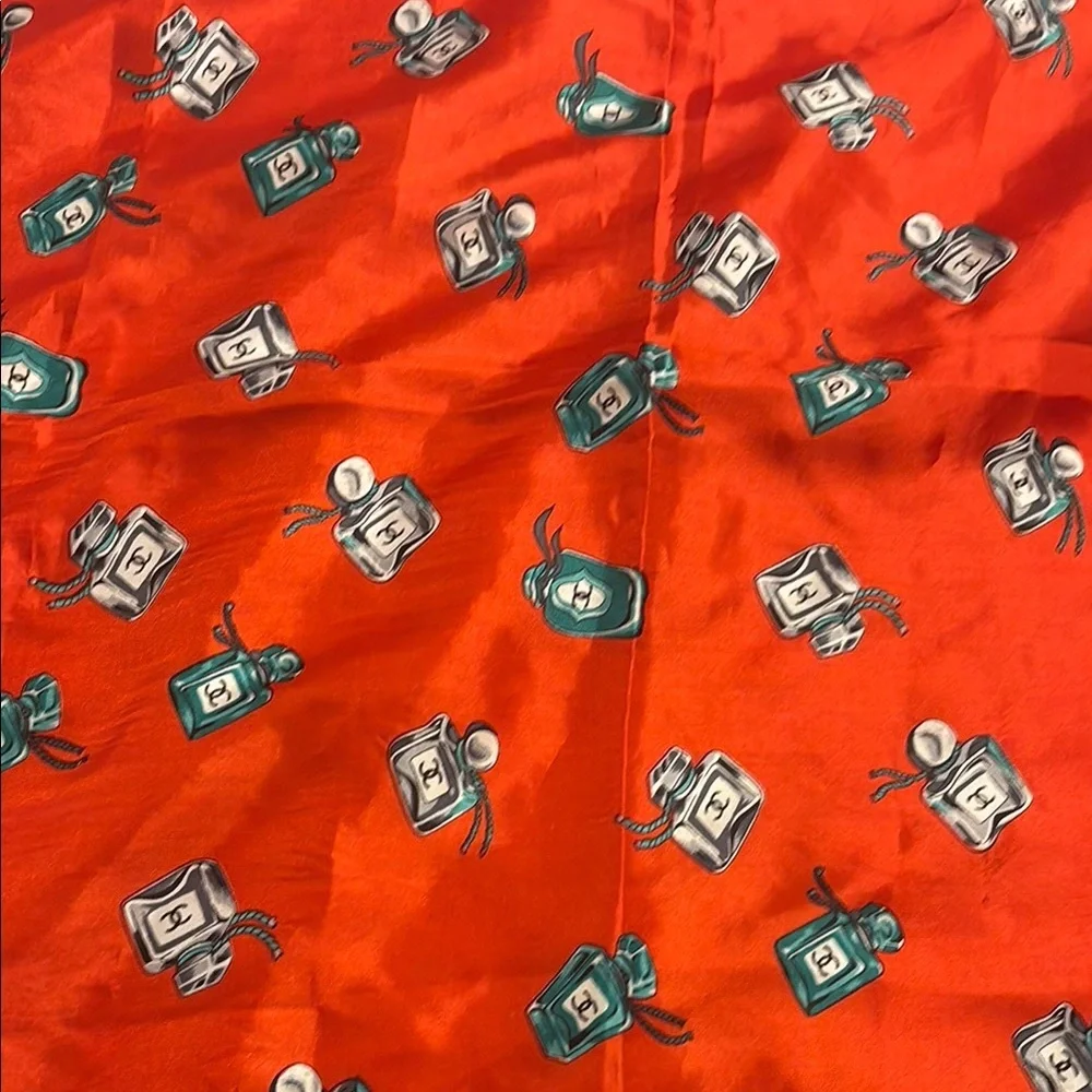 Vintage Chanel Vibrant red and Blue Silk Scarf